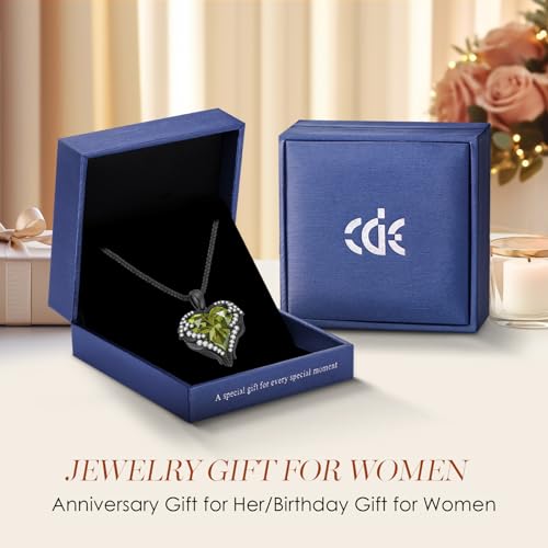 CDE Angel Wings Heart Birthstone Pendant Necklace Gift for Women | Silver/Gold Tone,Ideal Birthday & Anniversary Jewelry Gift for Wife,Girlfriend,Her - color: Black-08-Peridot Green Birthstone