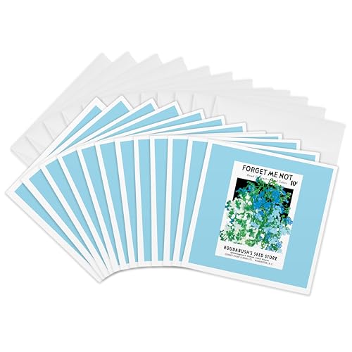 3dRose Greeting Cards - Forget Me not Dwarf Compact Roudabushs Seed Store - 12 Pack - BLN Vintage Seed Packet Reproductions - size: 12 Greeting Cards with envelopes