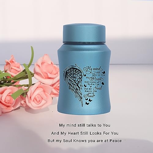 4.5 Inches Small Urn for Human Ashes Stainless Steel Mini Cremation Urn Small Keepsake Urn Heart Wing Pattern Memorial Ashes Container-Blue - size: Wing-Blue