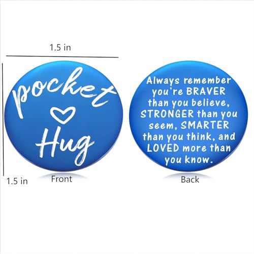 2-Sided Little Pocket Hug Token Thinking of You Miss You Gift - You are Braver Than You Believe Cheer Up Gifts Good Luck Cancer Get Well Soon Coin, 1.5", Blue - style: blue
