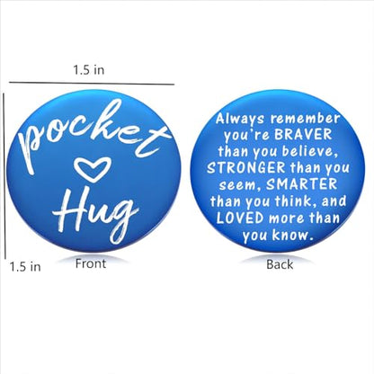 2-Sided Little Pocket Hug Token Thinking of You Miss You Gift - You are Braver Than You Believe Cheer Up Gifts Good Luck Cancer Get Well Soon Coin, 1.5", Blue - style: blue