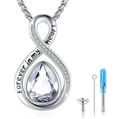 Eusense Cremation Jewelry for Ashes Urn Necklace to Put Ashes In 925 Sterling Silver Memorial Pendant Tree of Life Infinity Urn Necklaces for Ashes Necklace for Women Men - style: F-Infinity Urn-04-Apr.-CZ Clear White
