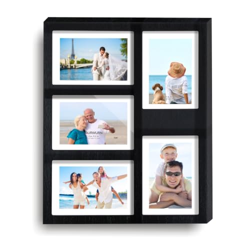 Hand-Painted Black Wood Collage Frame, 5 Openings for 4x6 - color: Black-1, size: 5 4X6