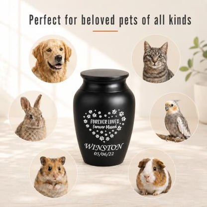Personalized Cremation Keepsake Pet Ashes Mini Urn Waterproof with Airtight with Airtight Closure Customized Text Engraving Vase Container Memorial Dog (Forever Loved, Forever Missed)