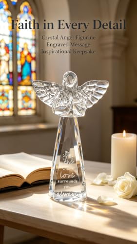 Christian Gifts for Women - Engraved Crystal Angel | 6" Inspirational Spiritual Keepsake, Religious Encouragement Gift for Her Birthday Christmas (God's Love surrounds You) - color: God's Love Surrounds You