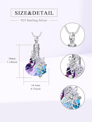 WINNICACA Silver Cremation Urn Necklaces for Ashes of Loved Ones - style: Double Dragonfly Necklace