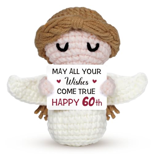 60th Birthday Gifts for Women Men, 1966 60th Birthday Decorations, Happy 60 Year Old Gifts for Family Friends Colleagues - Handmade Positive Angel Crochet Doll - style: 60th Birthday Gifts