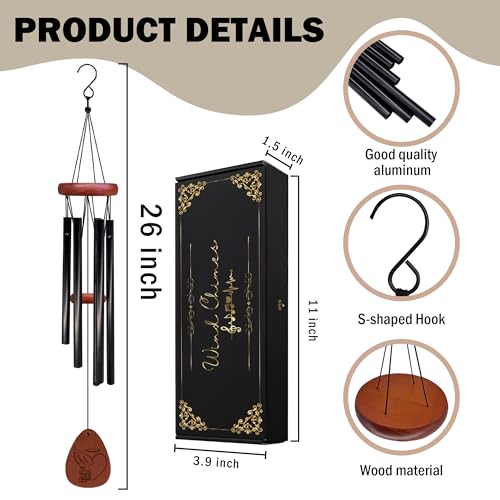 Memorial Wind Chimes, Sympathy Wind Chimes for Outside, Bereavement Sympathy Memorial Gifts for Loss Loved One, Angel Wings Part of My Heart in Heaven Memory Outdoor Chime 26" Inch