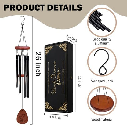 Memorial Wind Chimes, Sympathy Wind Chimes for Outside, Bereavement Sympathy Memorial Gifts for Loss Loved One, Angel Wings Part of My Heart in Heaven Memory Outdoor Chime 26" Inch