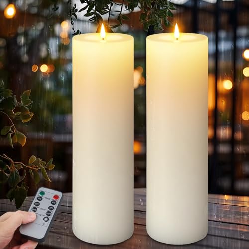 12"×4" Large Outdoor Flameless LED Candles, IP45 Waterproof, White 2 Pack | Battery Operated with Remote Control, 2/4/6/8H Timer, 3D Flickering Flame, 550H Runtime, for Patio, Porch, lantern, Wedding - color: White, size: 12 X 4in-2Pack