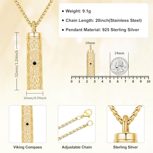Aniu S925 Sterling Silver Urn Necklace Cremation Jewelry for Ashes - color: Gold-Viking Compass - A