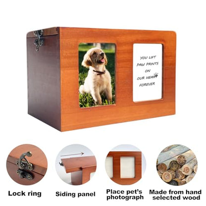 Pet Urns for Dog Cremation With Photo Frame - Wooden Box for Ashes, Cat Urns, Memory Box With Memorial Card