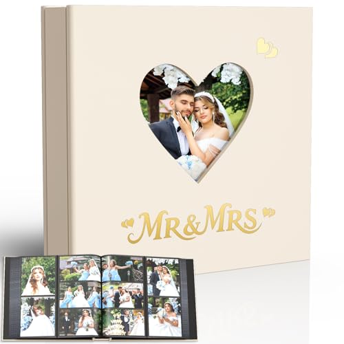 Wedding Photo Album 4x6 400 Pockets, Beige Linen Memory Book Gift - color: Love Beige