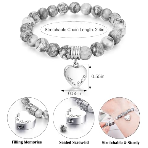XIUDA Heart Cremation Memorial Urn Bracelet 316L Stainless Steel Keepsake Jewelry Urn Bracelet for Ashes for Women-With Me Always - style: Grey Stone