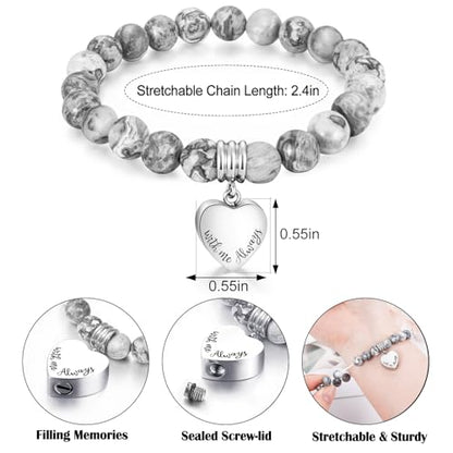 XIUDA Heart Cremation Memorial Urn Bracelet 316L Stainless Steel Keepsake Jewelry Urn Bracelet for Ashes for Women-With Me Always - style: Grey Stone, Engraved