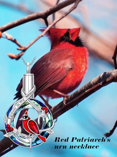 Urn Necklace for Women Sterling Silver Meaningful Memorial Jewelry | Paw Print/Butterfly/Dragonfly/Bird/Dolphin/Mountain/Tree of Life Urn Necklace for Ashes Cremation Keepsake Jewelry for Women - style: Crystal-Cardinal