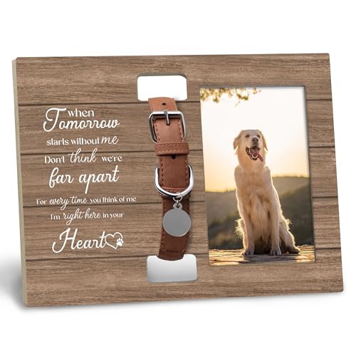 Dog Cat Pet Memorial Picture Frame with Collar Holder, Pet Cat Dog Memorial Loss Gifts for Loss of Dog, When Tomorrow Starts Without Me Picture Photo Frames for Dogs that Passed, 4x6 Photos