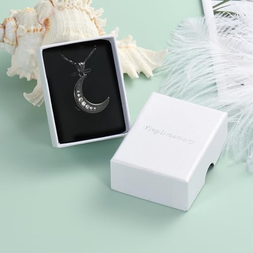 Yinplsmemory Cremation Jewelry Crescent Moon Urn Ashes Necklace for Women Men Memorial Human Pet Ashes Holder Pendant Necklace - color: Black
