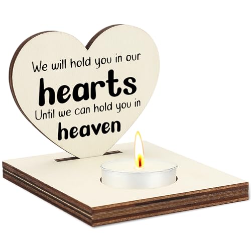 We Will Hold You in Our Hearts Candle Holder, Wooden Memorial Tea Light Stand, Sympathy Bereavement Gift for Loss of Loved One, Remembrance Home Décor Keepsake, in Memory Candle Display, CCA731 - color: Beige - We Will Hold You in Our Hearts