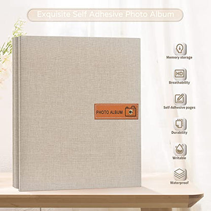 Popotop Large Photo Album Self Adhesive 4x6 5x7 8x10 Scrapbook Album DIY Picture Book,Gifts for Mom,Family Baby and Wedding,with Metal Pen and Plastic Board - color: Beige, size: 11.5"x10.6"40pages