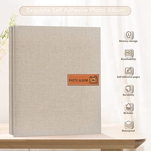 Popotop Large Photo Album Self Adhesive 4x6 5x7 8x10 Scrapbook Album DIY Picture Book,Gifts for Mom,Family Baby and Wedding,with Metal Pen and Plastic Board - color: Beige, size: 11.5"x10.6"60pages