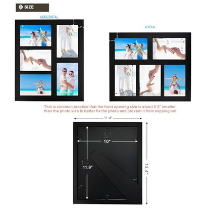 Hand-Painted Black Wood Multi Collage Frame, 5 Openings for 4x6 - color: Black-5, size: 5 4X6