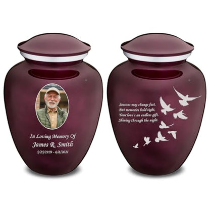 Geturns Embrace Adult Personalized Doves Cremation Urns for Human Ashes I Large Picture Cherry Purple Funeral Urn for Adult Men and Women with Double Side Engraving I 200 lbs - color: _Cherry Purple (Double Sided)