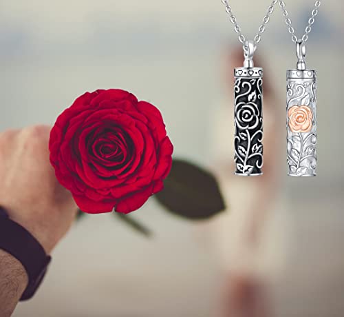 Sterling Silver Flower Tree Life Cremation Urn Necklace for Women - color: Cylin *Rose(R/P)