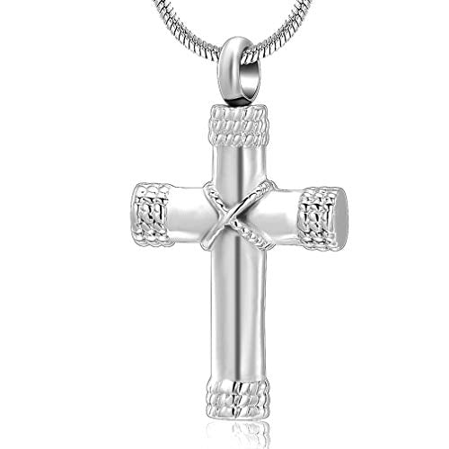 Minicremation Rope Winding Cross Cremation Ashes Urn Pendant Necklace Memorial Keepsake Jewelry Lord’s Prayer Cross Ashes Necklaces - color: Silver
