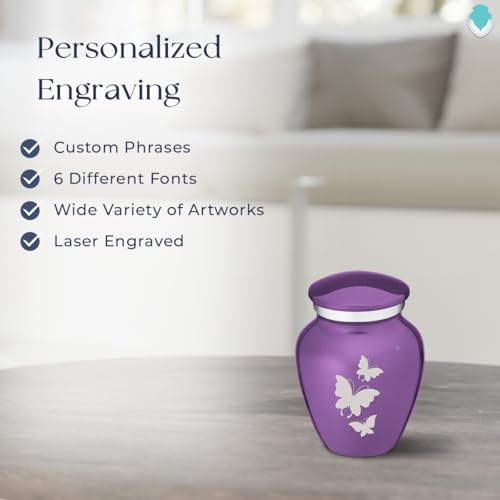 Embrace Keepsake Personalized Butterfly Cremation Urns for Human Ashes I Purple Funeral Urn for Men and Women with Double Side Engraving I 3.5 lbs - color: Purple