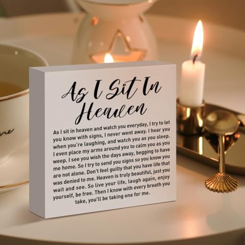 Memorial Sympathy Gifts for Loss of Loved One, Sympathy Gifts for Loss of Dad Mom Husband Son Daughter Brother Sister Remembrance Bereavement Condolence Gifts Wooden Sign, As I Sit in Heaven - color: White-E