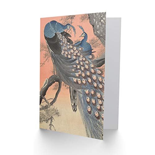 Artery8 Ohara Koson Two Peacocks On Tree Branch Painting Fine Art Greeting Card Plus Envelope Blank Inside - color: Two Peacocks