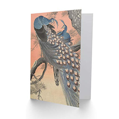 Artery8 Ohara Koson Two Peacocks On Tree Branch Painting Fine Art Greeting Card Plus Envelope Blank Inside - color: Two Peacocks