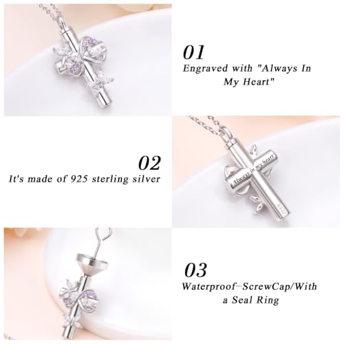 DAOCHONG Butterfly Cross Urn Necklace Memorial Cremation Jewelry - style: White Butterfly Urn Necklaces