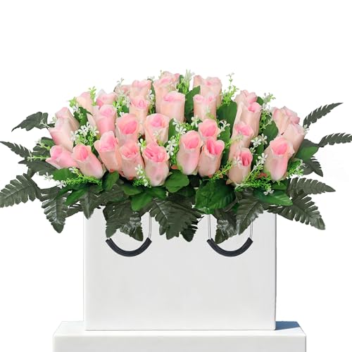 Wocst Artificial Cemetery Flowers for Grave Headstone Flower Saddle Realistic Grave Rose Flowers Memorial Flowers for Cemetery (Pink) - color: Pink