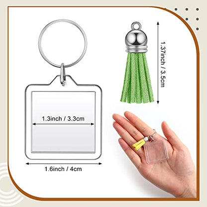 Yaomiao Acrylic Photo Keychain with Tassel Clear Blank Custom Keychain Frame Holder Insert Picture Keyring Making Kit - style: Square