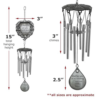 Sympathy Memorial Wind Chime & Photo Ornament Gift Set – “I Thought of You with Love Today” Engraved Chime – Angel Wings “in Loving Memory” Picture Ornament -2” Photo – Bereavement & Funeral Gift