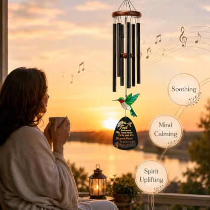 HCSS Memorial Wind Chimes for Outside,Sympathy Wind Chimes for Loss of Loved One,Memorial Gifts for Loss of Mom Dad - Hummingbird Wind Chimes for Outside with Mute Option, Bereavement Gifts. ﻿