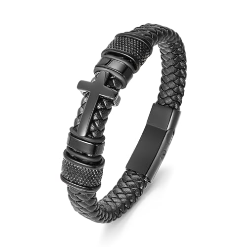abooxiu Urn Bracelet for Ashes Leather Cremation Bracelet for Human Ashes Stainless Steel Ash Bracelets Memorial Cremation Jewelry Keepsake Bangle for Men - style: Cross