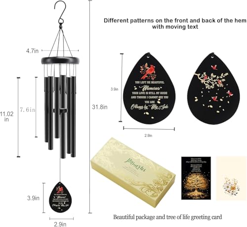 Memorial Sympathy Wind Chimes for Loss of Loved One 32'', Cardinal Wind Chimes in Memory of a Loved One Mother Father, Cardinal Memorial Gifts, Bereavement Condolence Remembrance Grieving Gifts - size: 32in