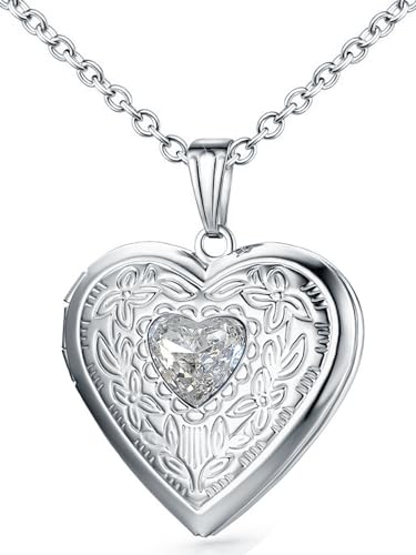 Locket Necklace That Holds Pictures Birthstone Lockets for Women Photo Locket - style: April-birthstone