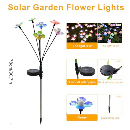 Solar Flower Lights Outdoor Waterproof 2 Pack of 6 LEDs Garden Solar Firefly Lights Decorative for Garden, Yard, Backyard - size: 2 pcs