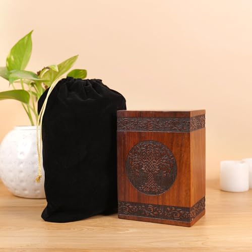 Hashcart Carved Tree Wooden Cremation Urn, Human Ashes 40 Lbs | Solid Wood, 6x4.25x2.75 in, Adult Male Female, Mom Dad, Sympathy Gift