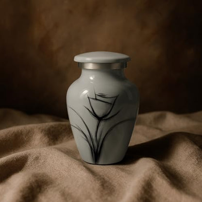 Custom Gray Flower Mini Urn – Personalized Text – Small 3" Keepsake Cremation Urn for Human Ashes – Drawn Tulip Design – Velvet Bag, Box & Funnel – Made in USA - color: Customized Gray, size: Small