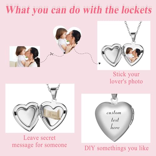 OIDEA Locket Necklace for Women: Gold Photo Lockets that Hold Picture Stainless Steel Necklace with Picture Inside Birthday Mothers Day Jewelry Gifts for Womens - color: heart - silver custom