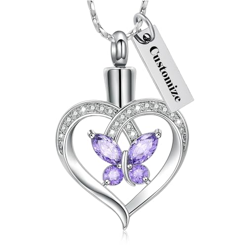 Imrsanl Butterfly Heart Pendant Cremation Urn Necklace for Women - color: Customize