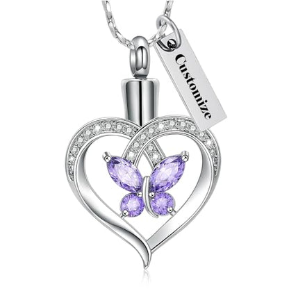 Imrsanl Butterfly Heart Pendant Cremation Urn Necklace for Women - color: Customize