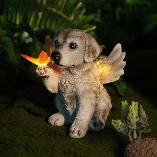 Tuitessine Solar Angel Dog Statue - Memorial Gift for Loss of Dog, Lawn Porch Patio