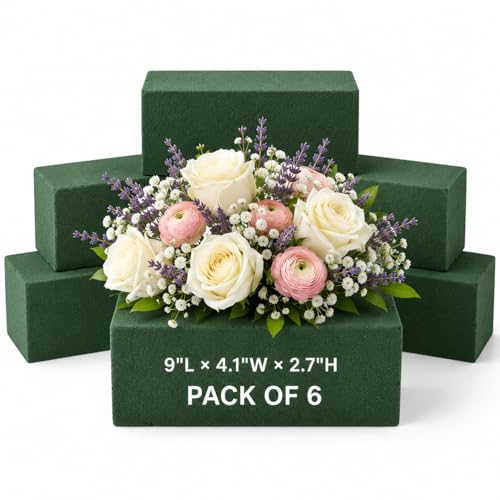 Wet Floral Foam Blocks for Fresh Flowers - 6 PCS Styrofoam Block, Each (9" L x 4.1" W x 2.7" H) Green Foam for Flower Arrangements Supplies - size: Large Pack of 6