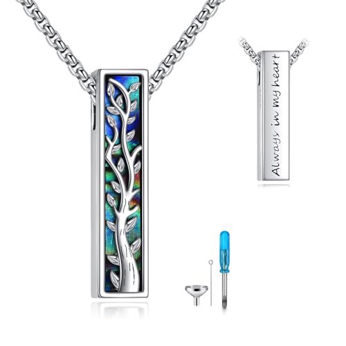 Cremation Urn Necklace for Ashes 925 Sterling Silver Moon Phase/Tree of Life/Hummingbird/Moss Agate/Opal/Compass/Mountain/Butterfly/Turquoise/Sunflower/Dragonfly/Cross Pendant Necklace Cremation Memorial Keepsake Urn Jewelry for Women Men - style: Tree of
